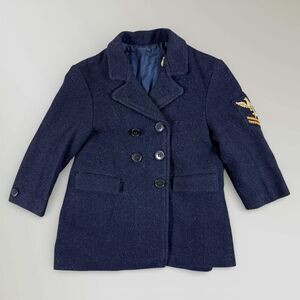Vintage Little Boy's Wool Pea Coat Blue w/ US Navy Patch Size 2 read description